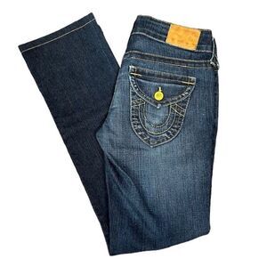 True Religion Straight Yellow Stitch / Buttons Flap Pocket Jeans Women's Size 26